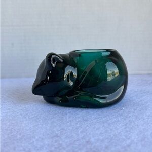 Indiana Glass Emerald Green Sleeping Cat Votive